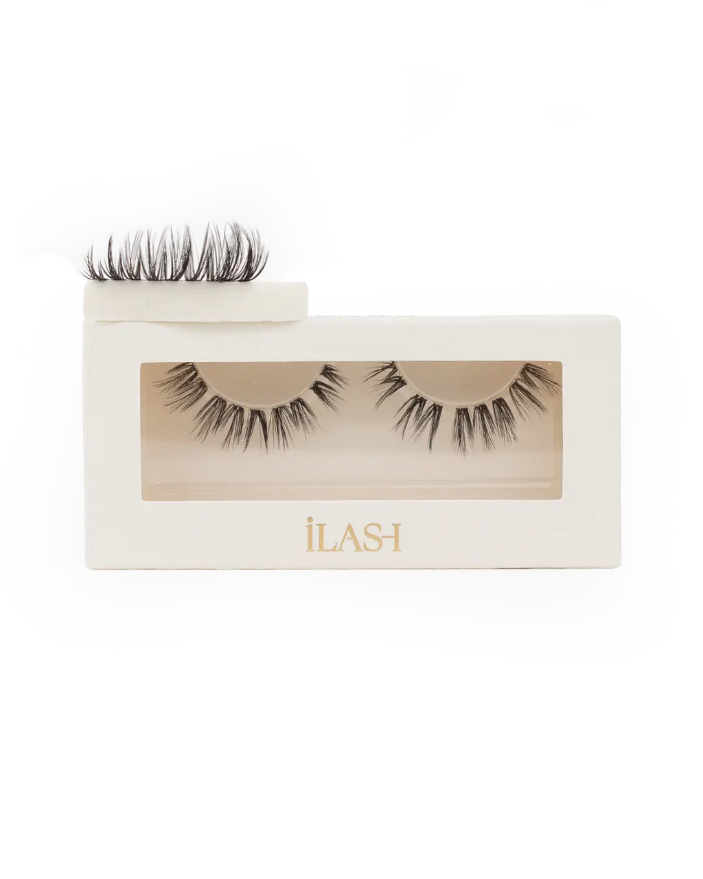 iLash Flirty pre-mapped lashes on eyes showing textured, wispy finish