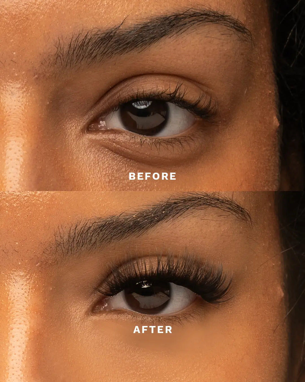 Before and after Flawless Lash Pre-Mapped Lashes