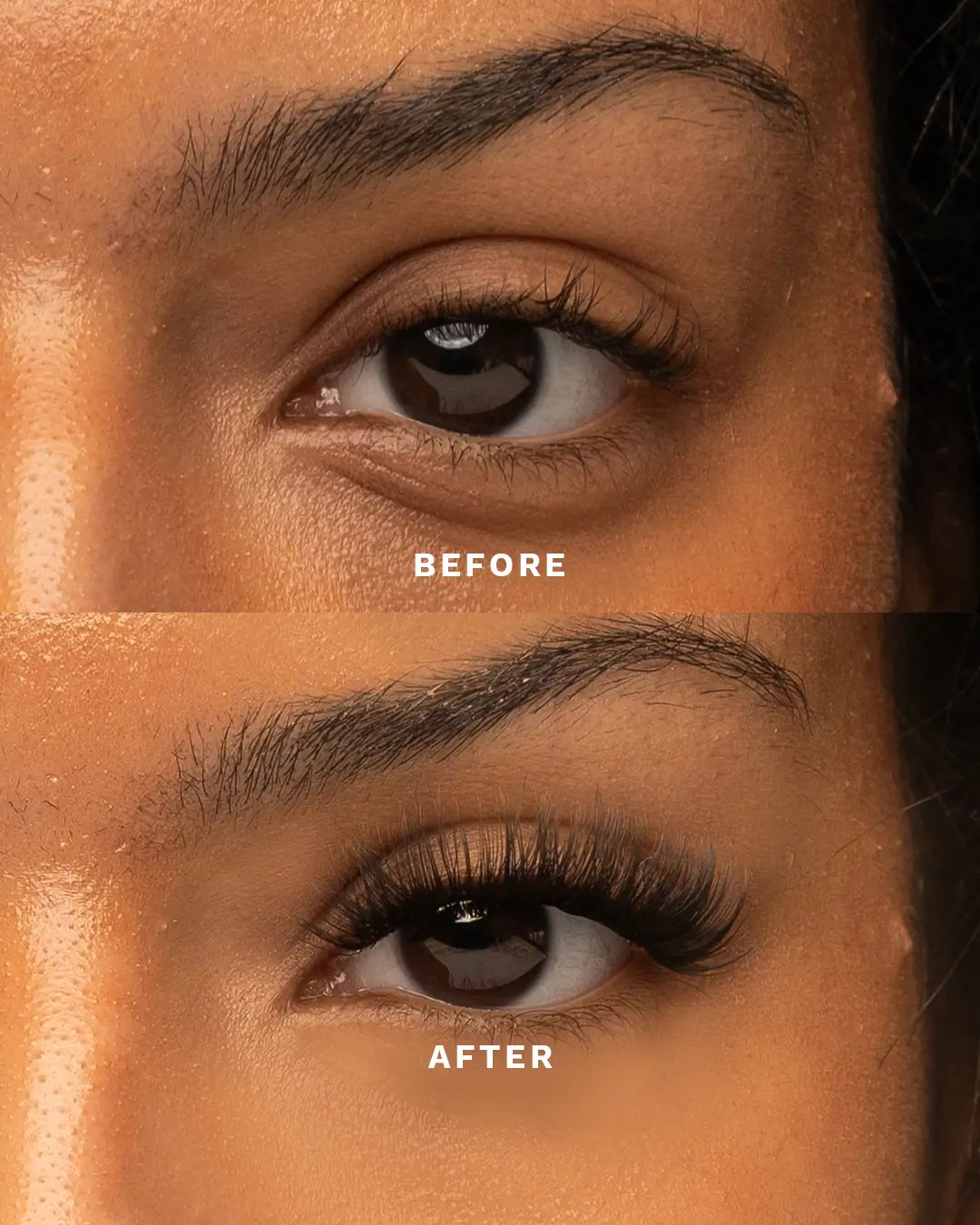 Before and after Flawless Lash Pre-Mapped Lashes